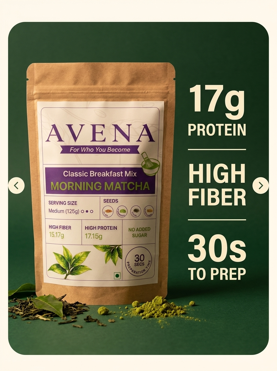 Avena Morning Matcha overnight oats pouch with matcha