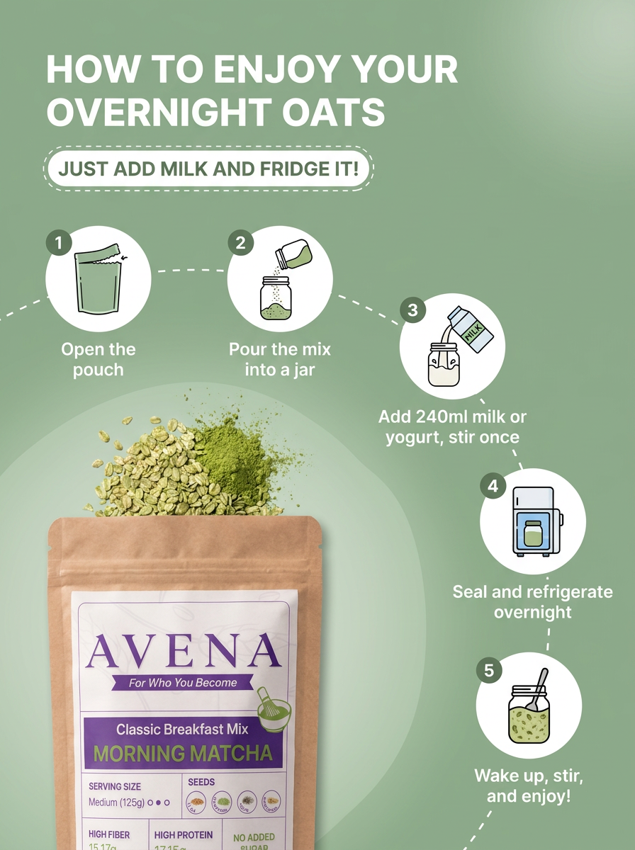 How to prepare Morning Matcha overnight oats in five steps